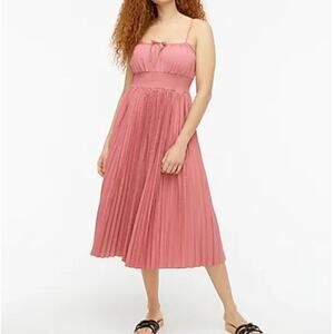 NWT J Crew Sleeveless Pleated Smocked Waist Midi Sun Dress 12 Mauve Pink Salmon